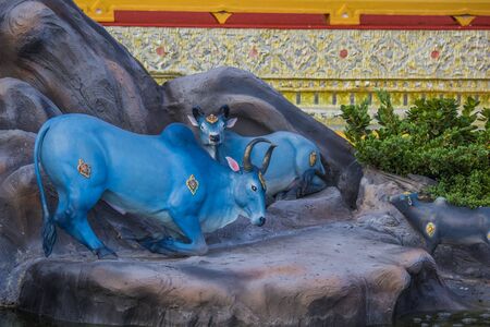 Exhibition on royal cremation ceremony of His Majesty King Bhumibol Adulyadej,Sanam Luang Ceremonial Ground,Bangkok,Thailand on November 25 2017 sculptures of mythical creatures in Himmaphan Forestのeditorial素材