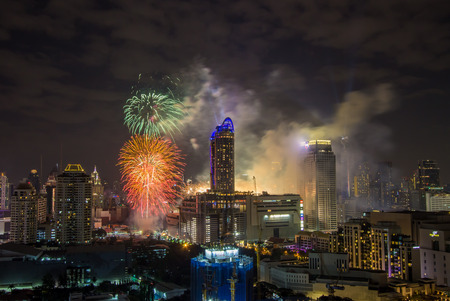 Super Sonic Firework Celebration show on January1,2018 during Bangkok Countdown 2018 at CentralWorld Square,Ratchaprasong Intersection,Bangkok,Thailanのeditorial素材
