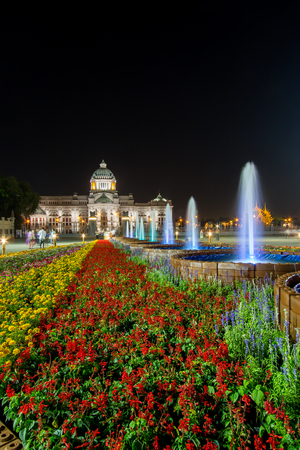 Royal winter festival,Oon Ai Rak Klay Kwam Nao,Royal Plaza,Dusit Palace and Sanam Suea Pa,Bangkok,Thailand on February16,2018:Anantasamakhom Throne Hall and beautiful fountains.のeditorial素材