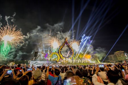 Bangkok, Thailand on November 11, 2018: Beautiful Grand Opening Show at River Park of ICONSIAM, the new shopping complex on the riverbank of Chao Phraya River.のeditorial素材