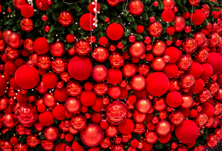 Beautiful red balls as Christmas ornamentsの写真素材