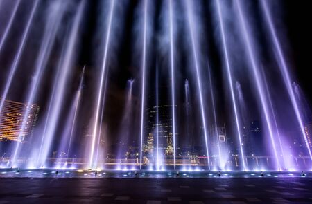 Bangkok, Thailand - DECEMBER 30, 2018 : ICONIC Multimedia Water Features with Dancing Fountain Show at River Park of ICONSIAM,the new shopping complex on the riverbank of Chao Phraya River.のeditorial素材