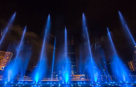Bangkok, Thailand - December 10, 2018 : ICONIC Multimedia Water Features with Dancing Fountain Show at River Park of ICONSIAM, the new shopping complex on the riverbank of Chao Phraya River.のeditorial素材