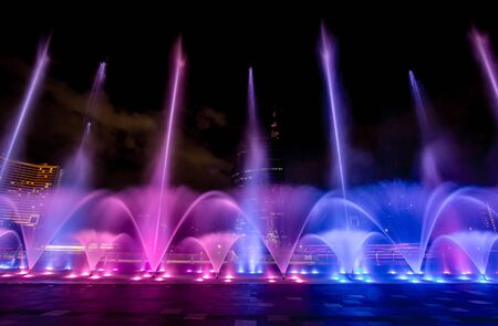 Bangkok,Thailand on December 10,2018:ICONIC Multimedia Water Features with Dancing Fountain Show at River Park of ICONSIAM,the new shopping complex on the riverbank of Chao Phraya River.のeditorial素材
