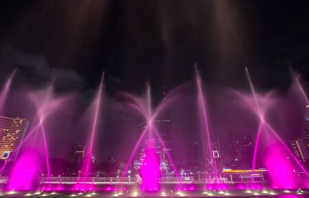 Bangkok, Thailand on December 10, 2018 : ICONIC Multimedia Water Features with Dancing Fountain Show at River Park of ICONSIAM, the new shopping complex on the riverbank of Chao Phraya River.のeditorial素材