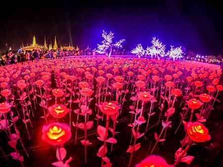 Bangkok, Thailand - May 25, 2019 : Beautiful LED light decorations at Sanam Luang ceremonial ground, in front of Wat Phra Kaew and the Grand Palace to celebrate the Coronation of King Rama X.のeditorial素材