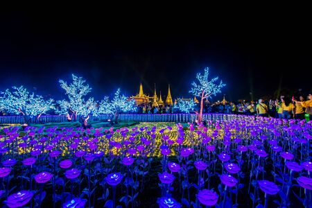 Bangkok, Thailand - May 25, 2019 : Beautiful LED light decorations at Sanam Luang ceremonial ground, in front of Wat Phra Kaew and the Grand Palace to celebrate the Coronation of King Rama X.のeditorial素材