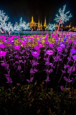 Bangkok, Thailand - May 25, 2019 : Beautiful LED light decorations at Sanam Luang ceremonial ground, in front of Wat Phra Kaew and the Grand Palace to celebrate the Coronation of King Rama X.のeditorial素材