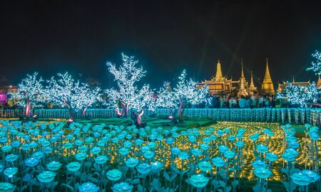 Phra Nakhon,Bangkok,Thailand on May25,2019:Beautiful LED light decorations at Sanam Luang ceremonial ground,in front of Wat Phra Kaew and the Grand Palace to celebrate the Coronation of King Rama X.のeditorial素材