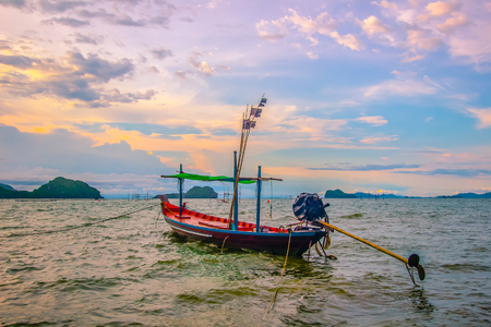 Fishing boat on the bay at Baan Ao Kram,a small fishing village in Dan Sawee Subidstrict,Sawee DIstrict,Chumphon province,Southern Thailand.の写真素材