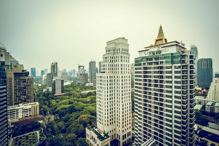 Bangkok, Thailand - 19/2/2019 : Bird eye view of Witthayu Road, one of the greener streets passing through the city centre of Bangkok.のeditorial素材