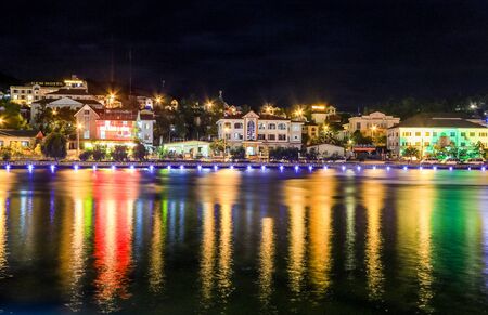Lao Cai, Vietnam - July 13, 2019 : Beautiful nightscape of Sapa Lake and Sapa town.のeditorial素材