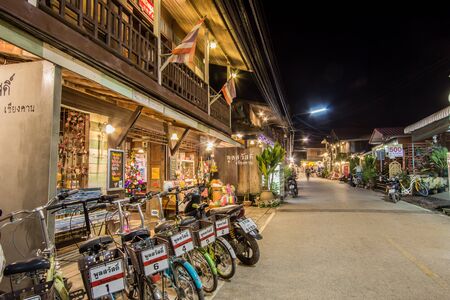 Loei, Thailand - DEC 23, 2018 : Chiang Khan walking street, with wooden houses hosting many shops selling products made in Thailandのeditorial素材