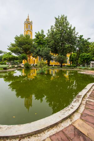 Ayutthaya, Thailand on August 21, 2018: Beautiful art and architecture of Saint Joseph Catholic Church on the south bank of the Chao Phraya River.のeditorial素材