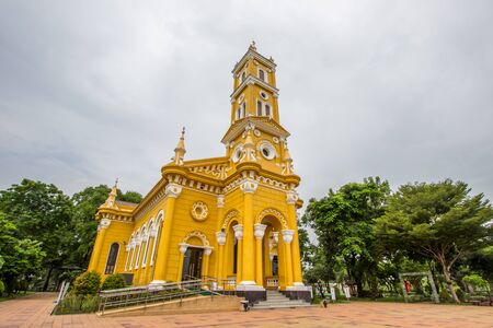 Ayutthaya, Thailand on August 21, 2018: Beautiful art and architecture of Saint Joseph Catholic Church on the south bank of the Chao Phraya River.のeditorial素材