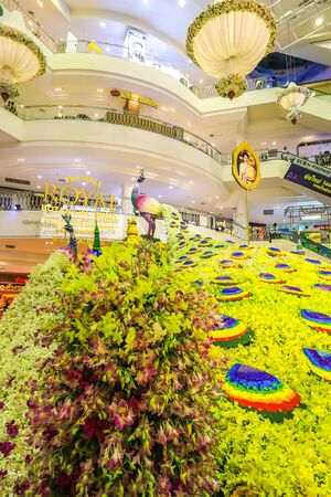 Bangkok, Thailand - August 10, 2019 : Peacock park decorated with colorful orchids.のeditorial素材