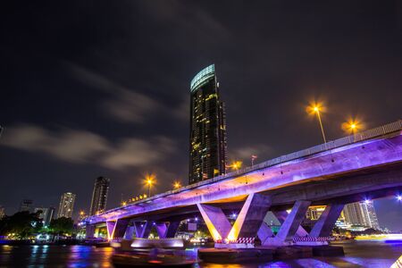 Khlong San,Bang Rak,Sathorn,Bangkok,Thailand on April 15,2019:Illumination of King Taksin...