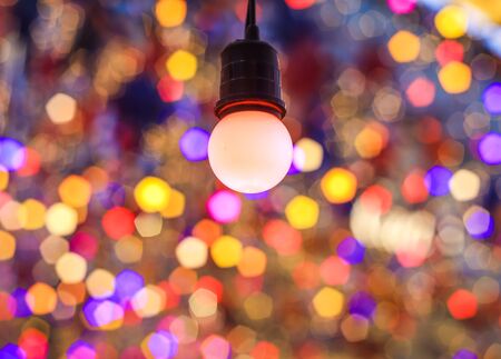 Colorful light bulbs (selective focus) as Christmas and New Year ornaments.の写真素材