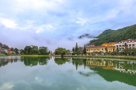 Lao Cai Province, north-west Vietnam on July 15, 2019 : Beautiful scene of Sapa Lake and Sapa town.のeditorial素材