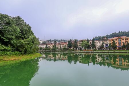Lao Cai Province,north-west Vietnam on July 15,2019:Beautiful scene of Sapa Lake and Sapa town.のeditorial素材