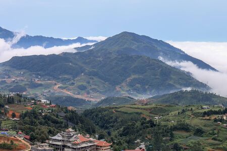 Lao Cai Province, north-west Vietnam on July 14, 2019 : Panorama View over Sapa Town from Mount Hamrong.のeditorial素材
