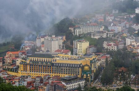 Lao Cai Province, north-west Vietnam on July 14, 2019 : Panorama View over Sapa Town from Mount Hamrong.のeditorial素材