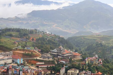 Lao Cai Province, north-west Vietnam on July 14, 2019 : Panorama View over Sapa Town from Mount Hamrong.のeditorial素材
