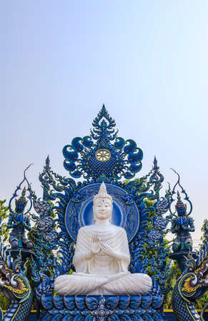 Rimkok district,Chiang Rai Province,Northern Thailand on January 19,2020:White Buddha statue  at Wat Rong Suea Ten or Blue Temple.(selective focus)のeditorial素材