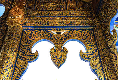 Rimkok district,Chiang Rai Province,Northern Thailand on January 19,2020:Beautiful cobalt blue and gold facade of the main hall of Wat Rong Suea Ten or Blue Temple.のeditorial素材