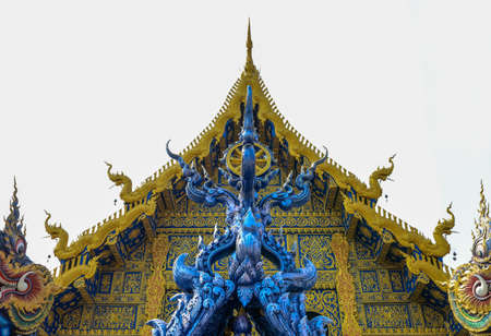 Rimkok district,Chiang Rai Province,Northern Thailand on January 19,2020:Gorgeous artworks at the main hallâs entrance of Wat Rong Suea Ten or Blue Temple.のeditorial素材