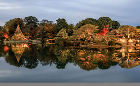 Bunkyo City,Tokyo,Japan on December6,2019:Beautiful landscape of Rikugien Garden in autumn evening.のeditorial素材