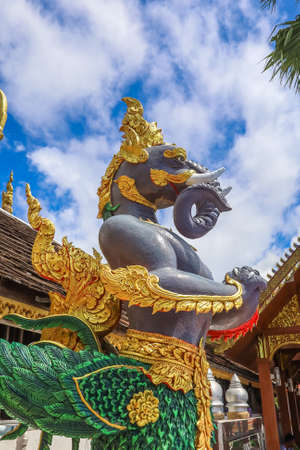 Mae Hia,Chiang Mai,Northern Thailand on Septemmber 13,2019:Sculpture of mythical creature in Himmaphan(Himavanta) Forest at Wat Phra That Doi Kham.のeditorial素材