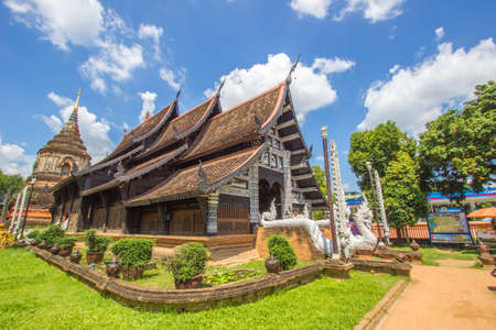 Chiang Mai, Northern Thailand on September 15, 2019 : Beautiful Lanna style viharn(assembly hall) and old chedi of Wat Lok Moli (Wat Lok Molee).のeditorial素材