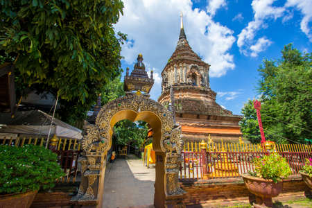 Chiang Mai,Northern Thailand on September 15,2019:Old chedi at Wat Lok Moli (Wat Lok Molee).のeditorial素材