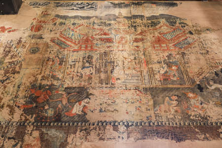 Tha Wang Pha District,Nan Province,Northern Thailand on December20,2019:Old mural paintings inside the vihara(main hall),Wat Nong Bua.のeditorial素材