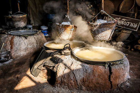 Nan Province,northern Thailand on December 21,2019:Making mountainous salt in traditional way at Bo Kluea.(selective focus)のeditorial素材