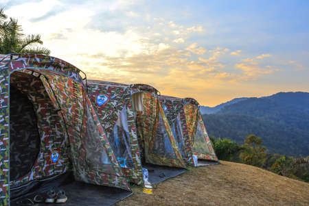 Sri Nan National Park,Na Noi,Nan province,northern Thailand on December 22,2019:camping tents at Doi Samer Dao.のeditorial素材