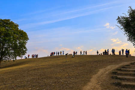 Sri Nan National Park,Na Noi,Nan province,northern Thaiand on December 22,2019:Tourists at Doi Samer Dao viewpoint in the morning.のeditorial素材