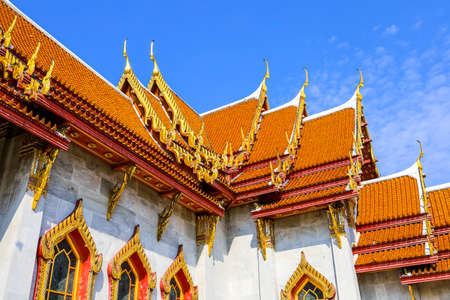 Dusit area,Bangkok,Thailand on May 1,2020:Panoramic view of Wat Benchamabophit Dusitvanaram(the marble temple).のeditorial素材