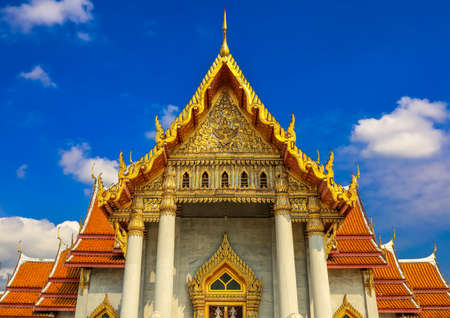 Dusit area,Bangkok,Thailand on May 1,2020:Panoramic view of Wat Benchamabophit Dusitvanaram(the marble temple).のeditorial素材