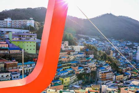 Gamcheon-dong,Saha District,Busan,South Korea on December31,2019:colorful scene of Gamcheon Culture Village.のeditorial素材