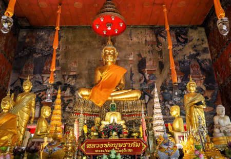 Bangkok,Thailand on June26,2020:Luang Phor Bussarakum,the principal Buddha image in ubosoth of Wat Kamphaeng Bangchak,a little temple by Bang Luang Canal.のeditorial素材
