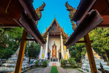 Phasi Charoen,Bangkok,Thailand on January16,2021:Beautiful art and architecture of ubosoth of Wat Kamphaeng Bangchak,a little temple by Bang Luang Canal.のeditorial素材