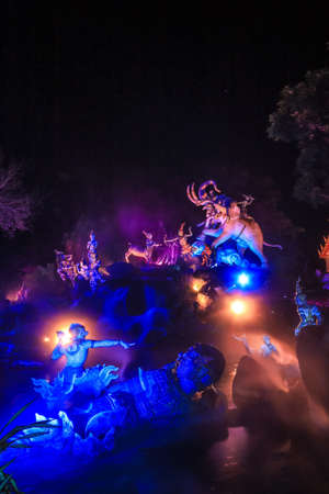 Ancient Siam,Samut Prakan,Thailand on April 3,2021:Beautiful illuminations at central zone of...