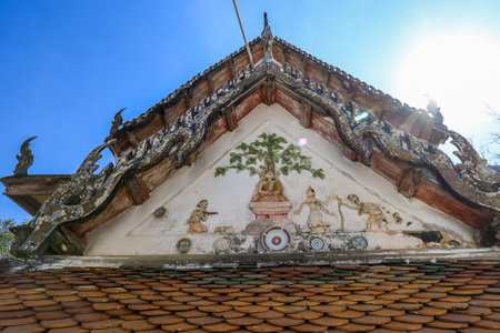 Taling Chan,Bangkok,Thailand on January8,2021:Beautiful art and architecture of the old chapel of Champa Temple.のeditorial素材