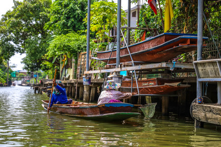 Bang Chueak Nang,Taling Chan District,Bangkok's Thonburi side on May14,2022:Waterfront and rural atmosphere at Khlong Bang Chueak Nangのeditorial素材
