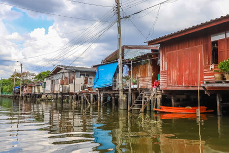 Bangkok's Thonburi side,Thailand on June5,2021:Waterfront and rural atmosphere at Khlong Bang Phromのeditorial素材