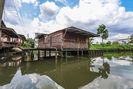Bangkok's Thonburi side,Thailand on June5,2021:Waterfront and rural atmosphere at Khlong Bang Phromのeditorial素材