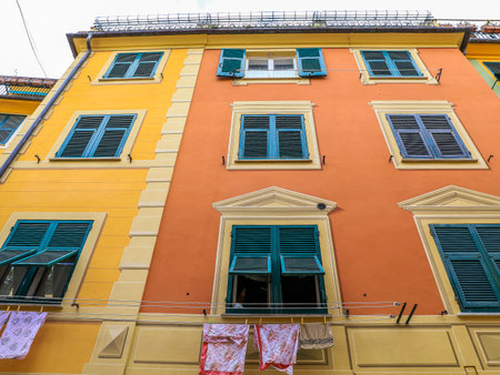 Portofino,Genoa,Italy on April3,2023:Beautiful colourfully painted buildings.のeditorial素材