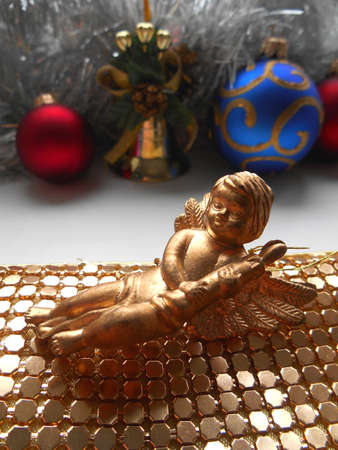 Christmas decoration angel and ballsの写真素材
